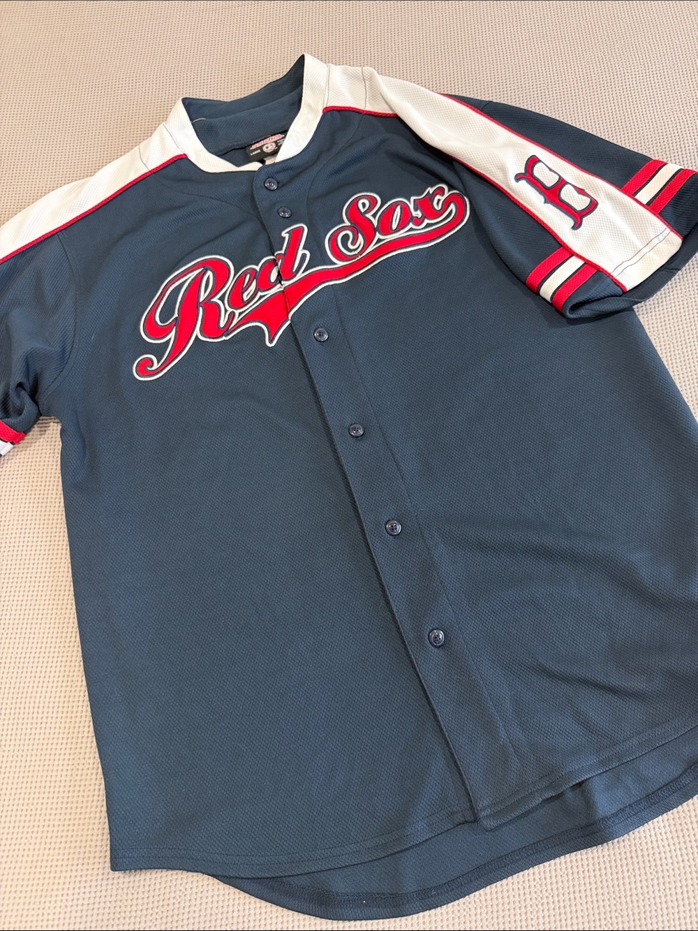 Stitches Navy and Red 'Red Sox' Button-Up Baseball Jersey